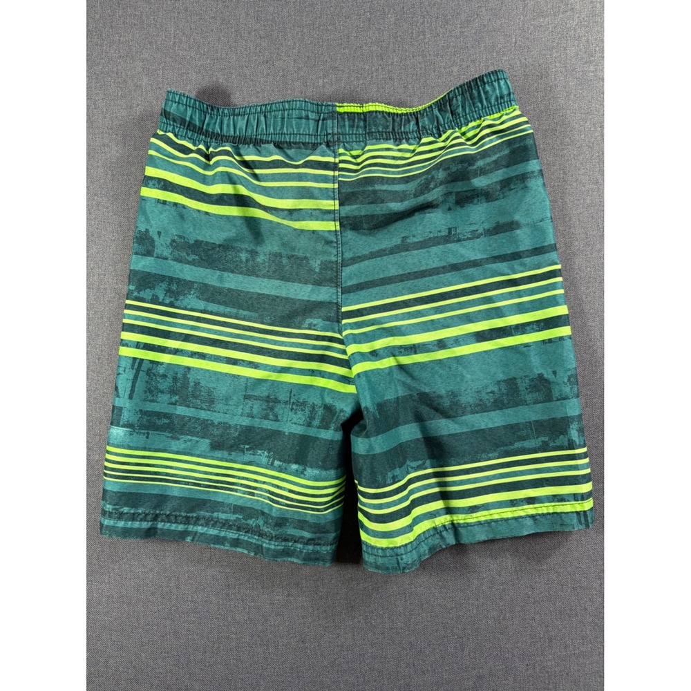 Under Armour Boys Green Neon Yellow Striped Swim Trunks Size 6 Mesh Lined